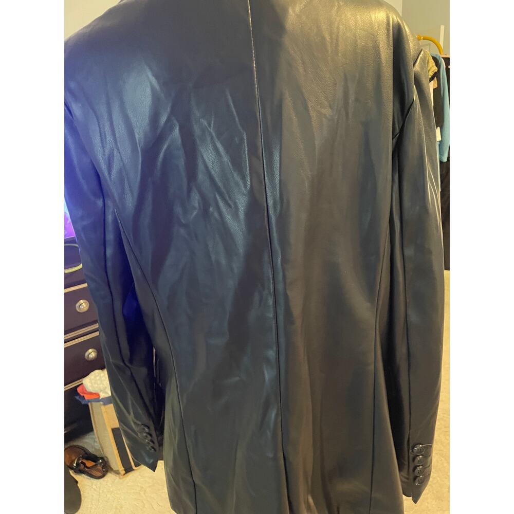 Primark Black Faux Leather Double Breasted Longline Blazer Jacket Size 10 - Picture 8 of 8